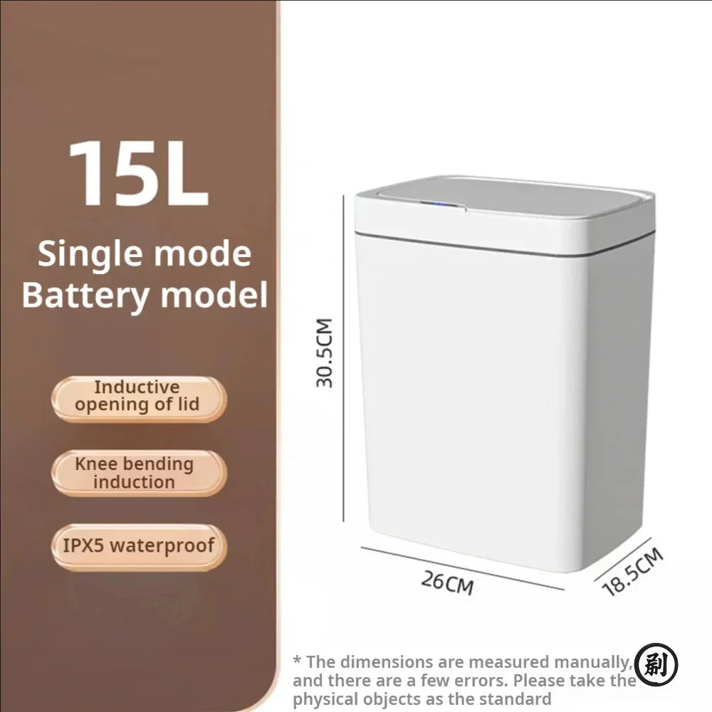 15L Smart Sensor Trash Can โ Touchless Auto-Open, IPX5 Waterproof, Auto Bagging | White