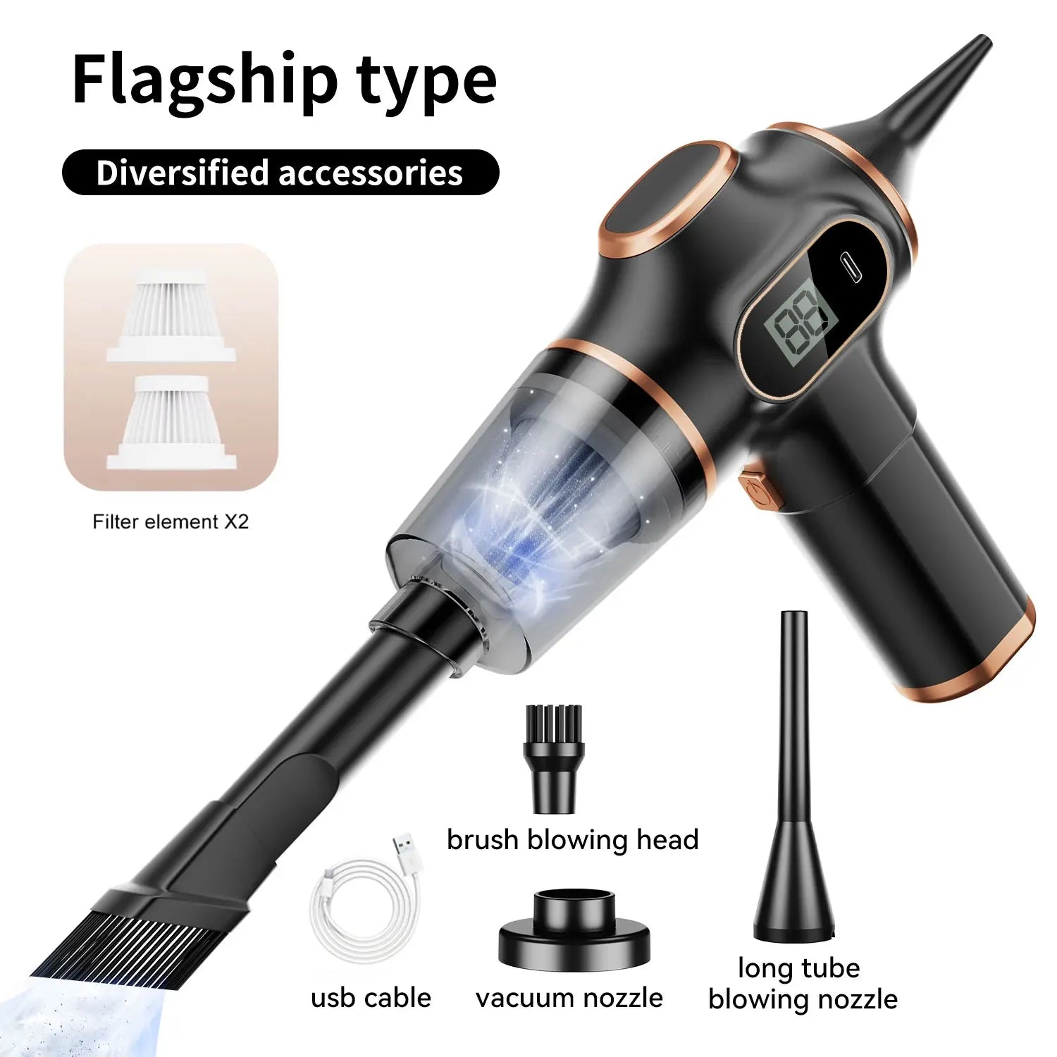 Wireless Car Vacuum Cleaner – Handheld HEPA Filter, 60W Cordless, 30-59 Min Runtime