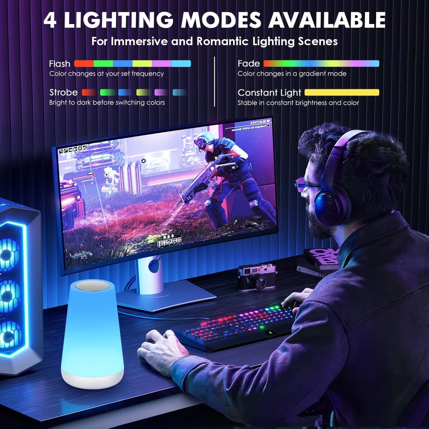 RGB LED Night Light 13 Colors Touch & Remote Control USB Rechargeable Dimmable Bedside Lamp