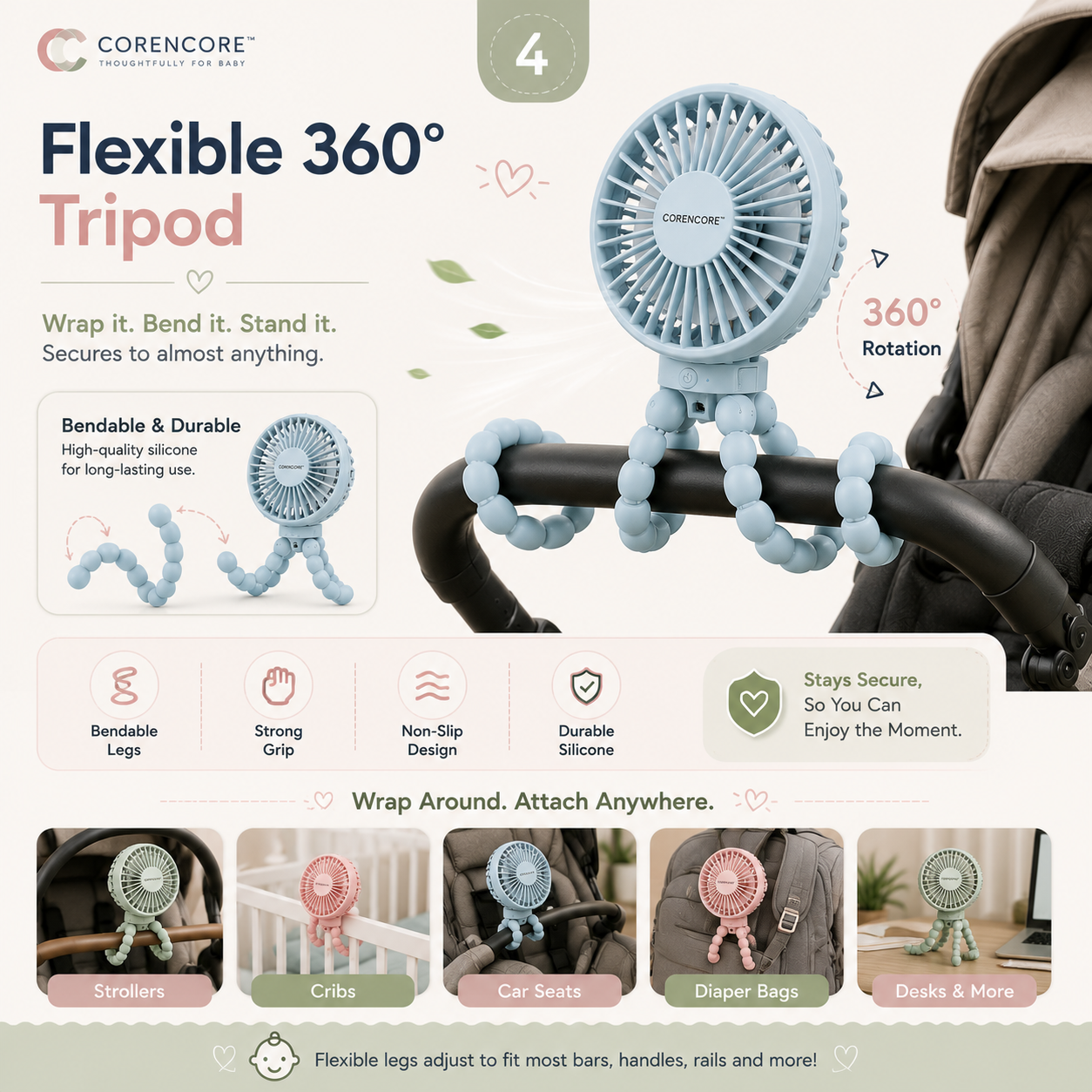 CoreNcore™ CoolRide Pro Baby Stroller Fan
