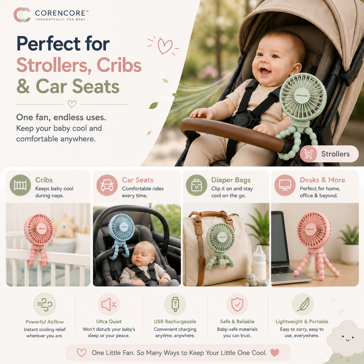 CoreNcore™ CoolRide Pro Baby Stroller Fan